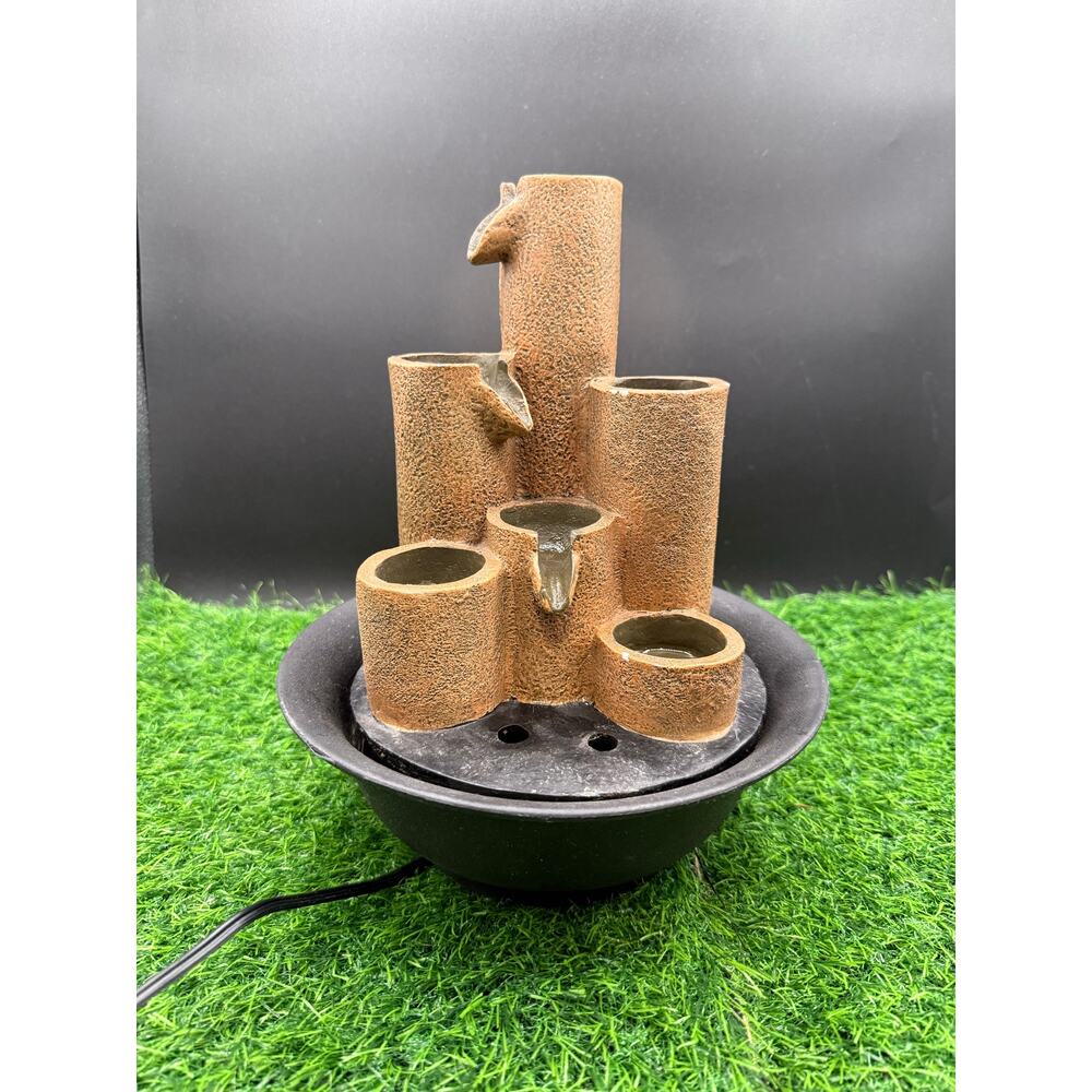 Alpine Corporation 11" Indoor Tiered Column Tabletop Fountain – Brown
